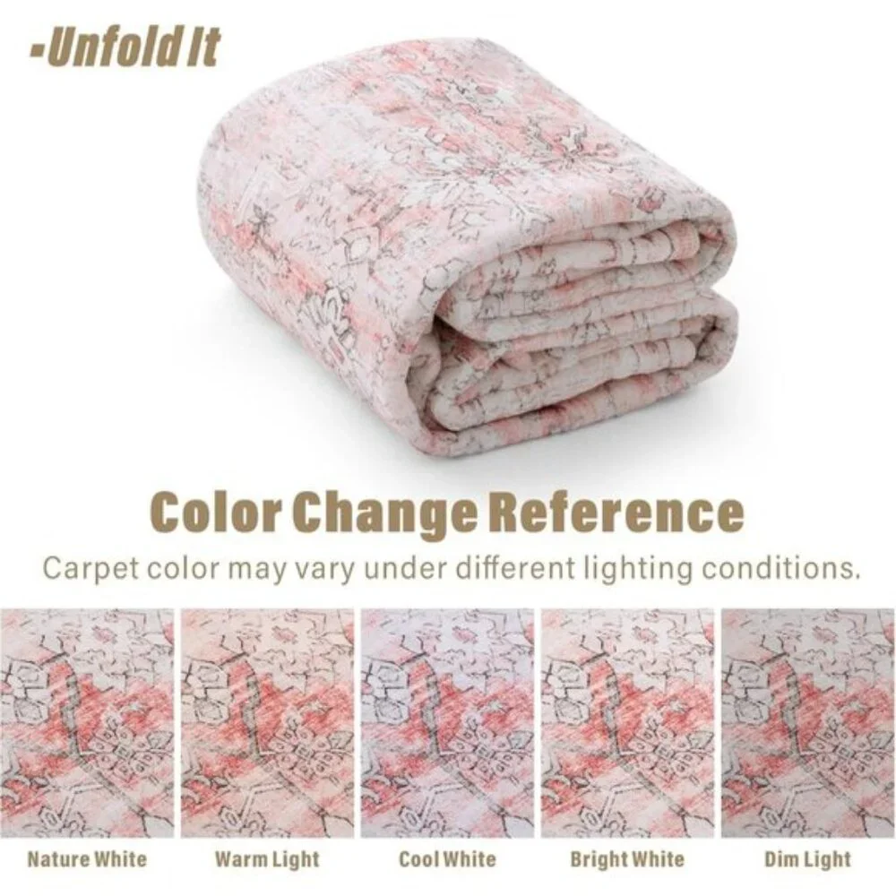 New 6x4 Vintage Pink Area Rug, Washable Non-Slip, Low Pile Carpet for Home